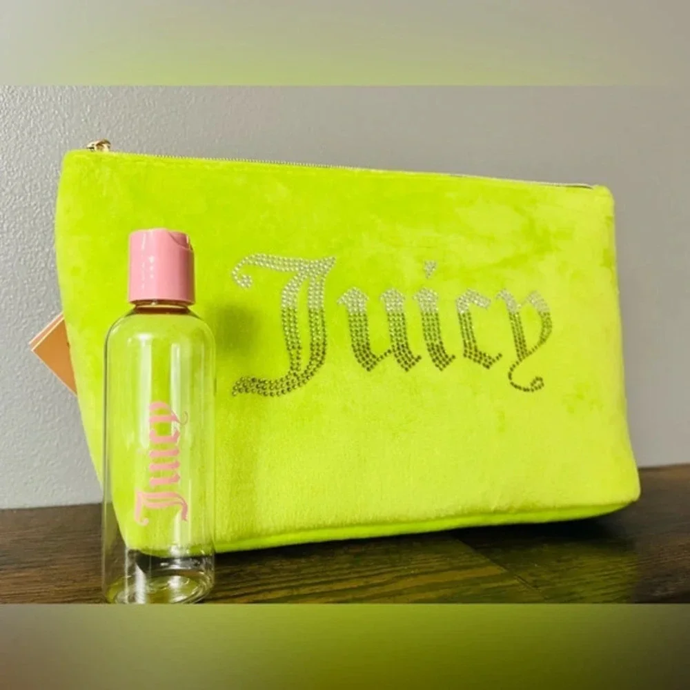 Juicy Couture Neon Yellow Logo Cosmetic Pouch w Perfume NWT